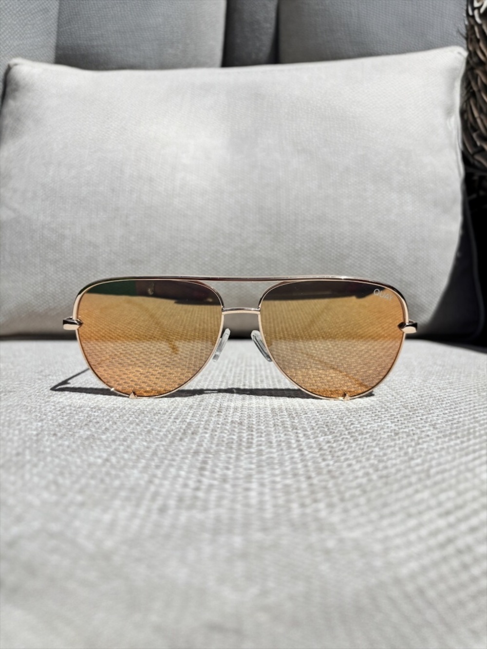 Quay High Key Mini (Large) Gold Frame w/Gold Mirror Polarized Aviator Sunglasses